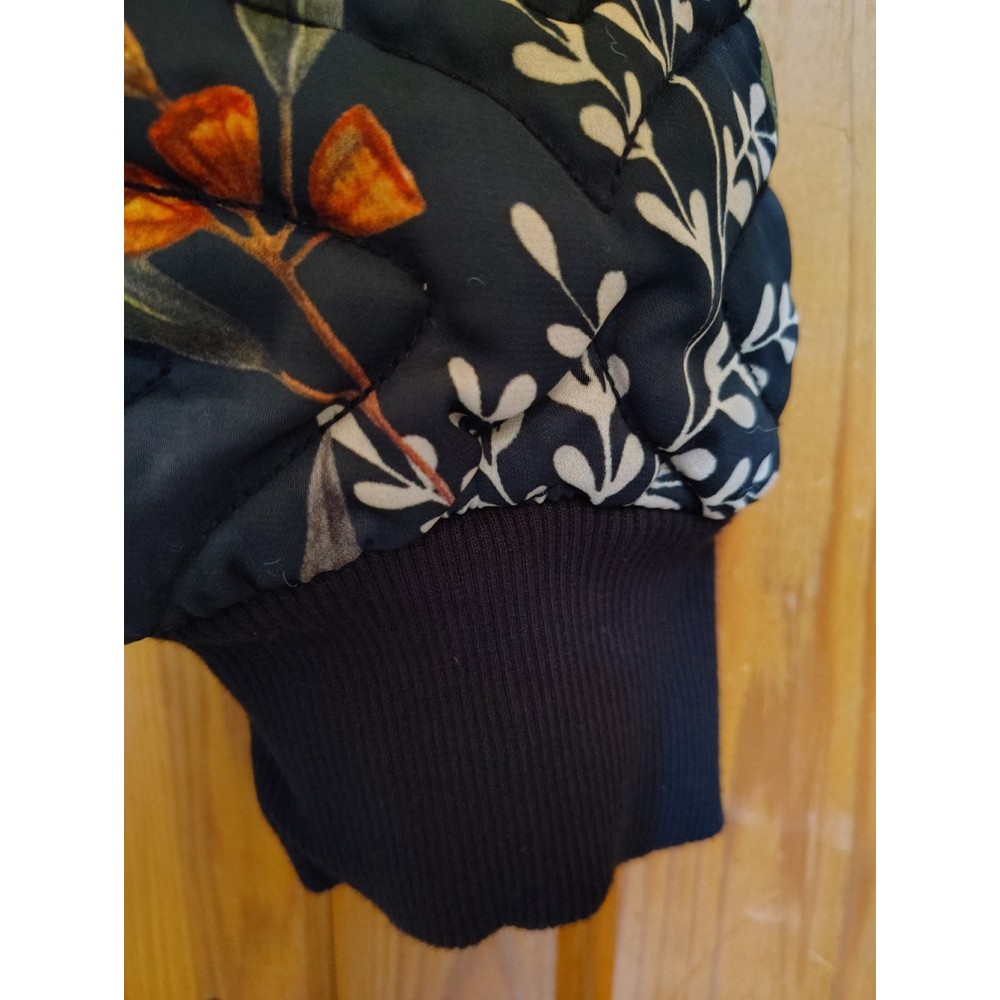 Elan Olive Leaf Bomber Jacket Women S Black Quilted Floral Zip Front Lightweight - Picture 8 of 9